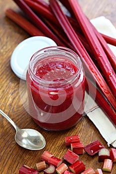 Homemade rhubarb jam in jar