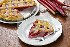 Homemade rhubarb pie photo