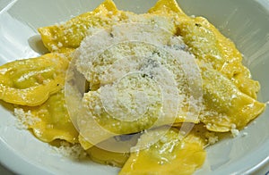 Homemade ricotta cheese filled ravioli