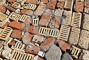 Homemade road from chaotically spread out bricks