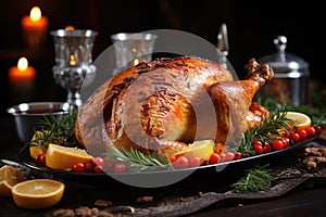 Homemade roast turkey or roast chicken for Thanksgiving or Christmas dinner