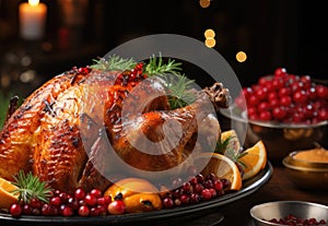 Homemade roast turkey or roast chicken for Thanksgiving or Christmas dinner