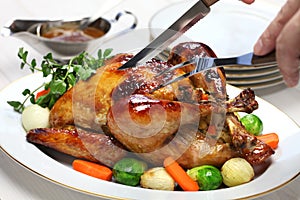Homemade roast turkey, thanksgiving christmas dinner