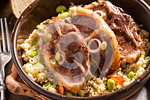 Homemade Roasted Lamb Loin Chops with Couscous and Soybean