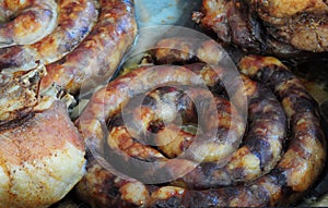 Homemade roasted sausages. Ukrainian traditional food