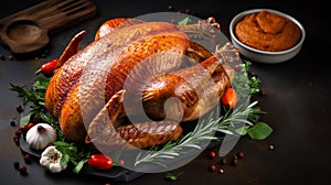 Homemade Roasted Thanksgiving Day Turkey with all the Sides. generative ai