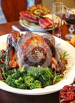 Homemade Roasted Thanksgiving Day Turkey on the holiday table