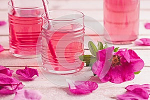 Homemade rose petal syrup