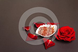 Homemade rose petals jam in bowl and glass jar