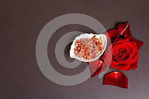 Homemade rose petals jam in bowl and glass jar