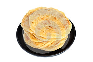 Homemade Roti parata or roti canai, kerala porotta, malabari parotta on white background.