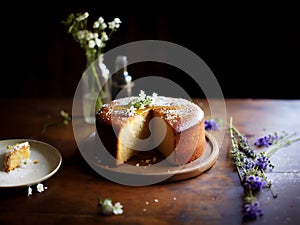 Homemade round sponge Brown Butter cake