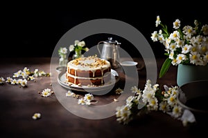 Homemade round sponge Brown Butter cake