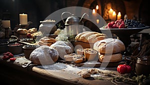 Homemade rustic bread baked with fresh flour and autumn pumpkin generated by AI