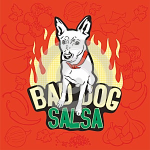 Homemade salsa sticker called Bad Dog