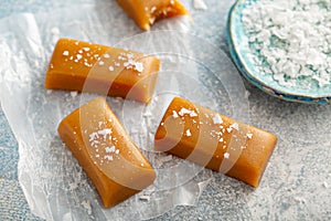Homemade salted caramel candy photo