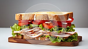 Homemade sandwich with smoked turkey and lettuce