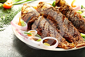 Homemade seafood ,fried fish with exotic spices