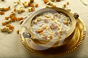 Homemade Semiya payasam served in brass bowl