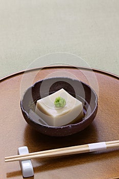 Homemade sesame tofu, japanese traditional vegan cuisine photo
