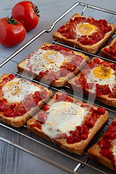 Homemade Sheet-Pan Shakshuka Toast, side view