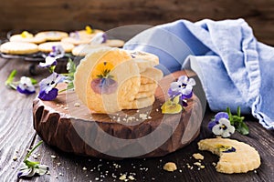 Homemade shortbread cookies with edible flowers