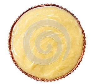 Homemade shortcrust pastry lemon pie. Top view isolated on white photo