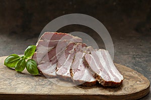 Homemade smoked pork belly