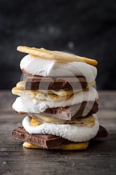 Homemade smores on wood