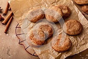 Homemade snickerdoodle cookies on parchment paper