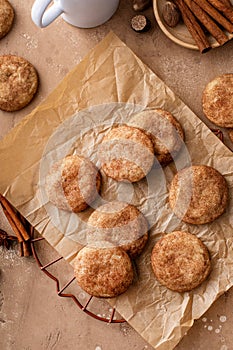 Homemade snickerdoodle cookies on parchment paper