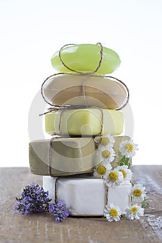 Homemade Soap with chamomille Flowers photo