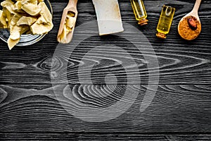 Homemade soap with cocoa butter. Cosmetics with natural ingredient. Grey wooden background top view copy space