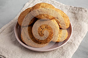 Homemade Soft And Chewy Snickerdoodle Cookies on a Plate, side view