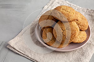 Homemade Soft And Chewy Snickerdoodle Cookies on a Plate, side view. Copy space