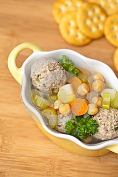 Homemade soup with meatballs
