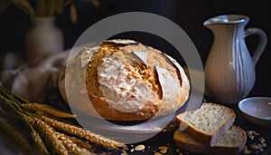 Homemade sourdough bread food photography recipe idea Happiness Concept on digital art concept, Generative AI