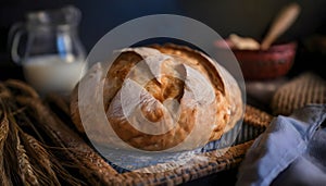 Homemade sourdough bread food photography recipe idea Happiness Concept on digital art concept, Generative AI