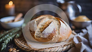 Homemade sourdough bread food photography recipe idea Happiness Concept on digital art concept, Generative AI