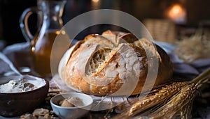 Homemade sourdough bread food photography recipe idea Happiness Concept on digital art concept, Generative AI
