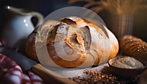 Homemade sourdough bread food photography recipe idea Happiness Concept on digital art concept, Generative AI