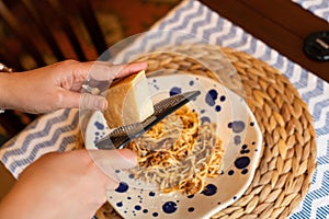 Homemade spaghetti bolognese, traditional pasta dish with meat and vegetables