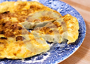 Homemade spanish omelet called tortilla de patata, one of the most typical dishes of spanish gastronomy