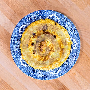 Homemade spanish omelet called tortilla de patata, one of the most typical dishes of spanish gastronomy