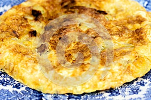 Homemade spanish omelet called tortilla de patata, one of the most typical dishes of spanish gastronomy