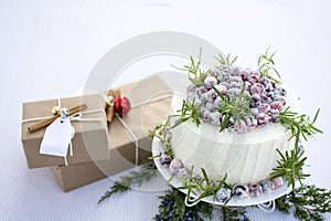 Homemade Sparkling Cranberry White Chocolate Cake and gift boxes