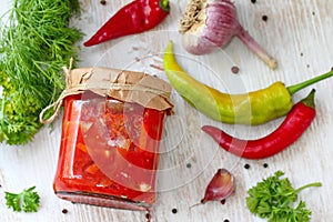 Homemade spicy sauce made of vegetables