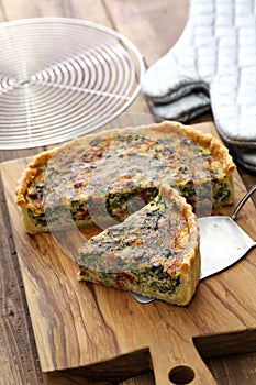 Homemade spinach bacon quiche, florentine quiche