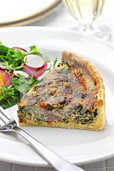 Homemade spinach bacon quiche, florentine quiche photo