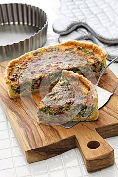 Homemade spinach bacon quiche, florentine quiche photo